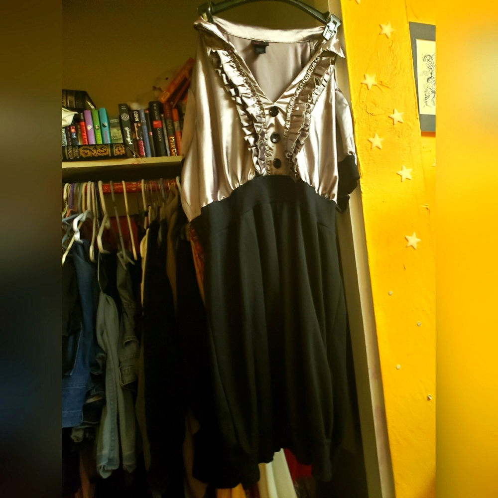 Torrid ,size 3 business dress, metallic silk silver and bottom is black.